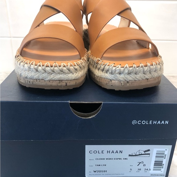 Cole Haan Cloud Vero Tan Espadrille Leather SlingBack Wedge Sandal -New - Picture 4 of 12
